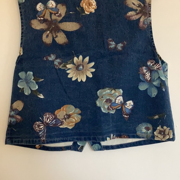 VTG 90's Womens Denim Jean Vest Size XL Bohemian Floral/Butterfly Print - Picture 10 of 10